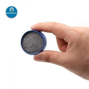 Mechanic Soldering Iron Tip Refresher Mcn 8 Tip Head Cleaner Paste Cream - shown as a small, round, blue metal container held by a hand, containing grey cleaning paste.