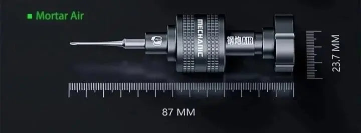 MECHANIC STAR 0.8 MORTAR SCREWDRIVER (AIR) - grey metal precision screwdriver with a knurled cylindrical body, stamped with "MECHANIC" and Chinese characters, featuring a thin pointed tip and knob end.
