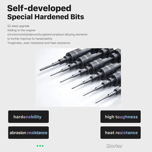 MECHANIC STAR 0.8 SCREWDRIVER - six black metal precision screwdriver bits with knurled handles, arranged diagonally against a white background.