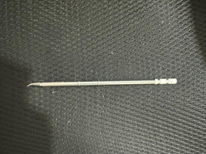 Mechanic T12 Soldering Iron Tip - Professional Grade Replacement Tip - a silver-coloured, slender metal replacement tip with a curved point, shown as a close-up against a textured black background.
