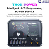 MECHANIC THOR POWER INTELLIGENT IOT DIGITAL DIAGNOSTIC POWER - DC Power Supply - rectangular black and silver power supply unit with a front display screen showing a gauge, current curve graph, four USB-A ports, two USB-C ports, and two jacks.