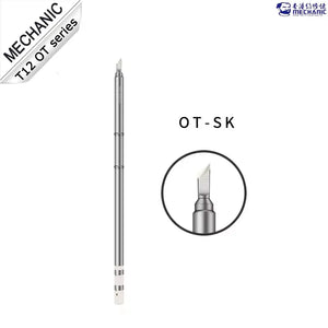 MECHANIC TIP OT SK - Soldering Iron Tip - slender silver metal soldering iron tip with a knife-shaped head, marked with the text OT-SK next to a zoomed-in circular view of the tip.