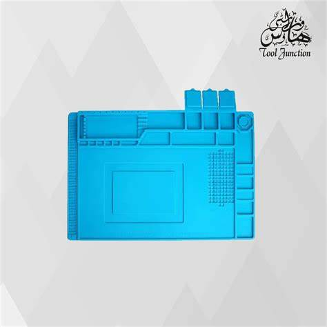 MECHANIC V51 HEAT INSULATION MAT - rectangular blue silicone soldering work mat featuring multiple recessed compartments, a grid section, and various organizer slots.
