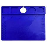 MECHANIC V75 MICROSCOPE SILICON MAT - rectangular blue silicone repair mat featuring a central logo, upper storage compartments, and textured sections on both sides.