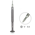 MECHANIC Y0.6 SCREWDRIVER (iMini) - grey precision screwdriver with a knurled handle, marked with "mechanic iMini" text, featuring a tri-point tip and a flat rotating cap at the base.