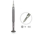 MECHANIC Y0.6 SCREWDRIVER (iMini) - grey precision screwdriver with a knurled handle, marked with "mechanic iMini" text, featuring a tri-point tip and a flat rotating cap at the base.