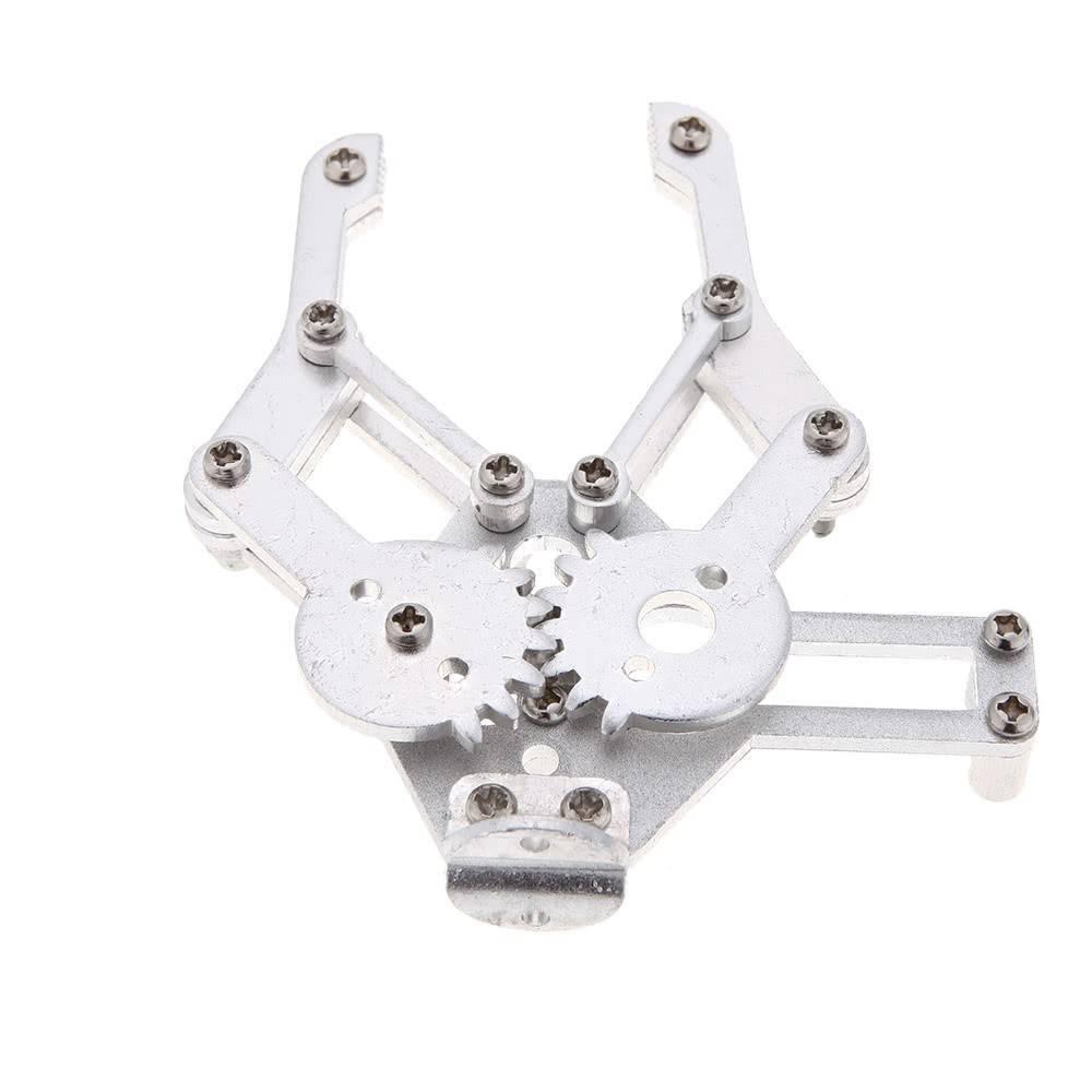 Mechanical Metal Gripper For Robot Mechanical Claw Robotic Arm Manipulator - a silver-colored metallic robotic claw assembly with two interlocking gears and articulated gripping arms.
