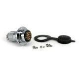 Metal Flange 25mm Head circular mil spec connector 10 pin socket - shown with a black protective cap and small mounting screws and nuts.