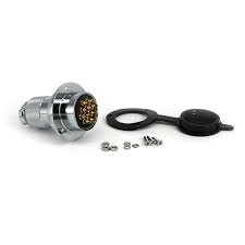 Metal Flange 25mm Head circular mil spec connector 10 pin socket - shown with a black protective cap and small mounting screws and nuts.