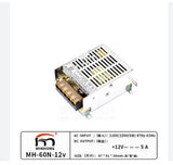 MH-60N-12V Is Suitable For LED Lighting Of Arcade Game Machine 12V5A Equipment - MH-60N-12V power supply unit featuring a silver metal casing, a terminal block with screw connectors, and a printed label with specifications.