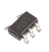 MIC5219 3.3V 5pin Low Dropout Voltage Regulator - a close-up view of a small black five-pin electronic component with the text LG33 printed on top.