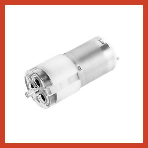 Micro Air Pump - a cylindrical silver motor attached to a white plastic pump head with a single small nozzle and two circular ports.