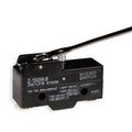 Micro Limit Switch Z-15GW-B - a black rectangular electrical switch with a long metal hinge lever actuator and a visible spring.