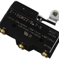 Micro Switch - Z-15GW22-B 7-K, a black rectangular electrical switch with a metal roller lever actuator and three gold-colored screw terminals.