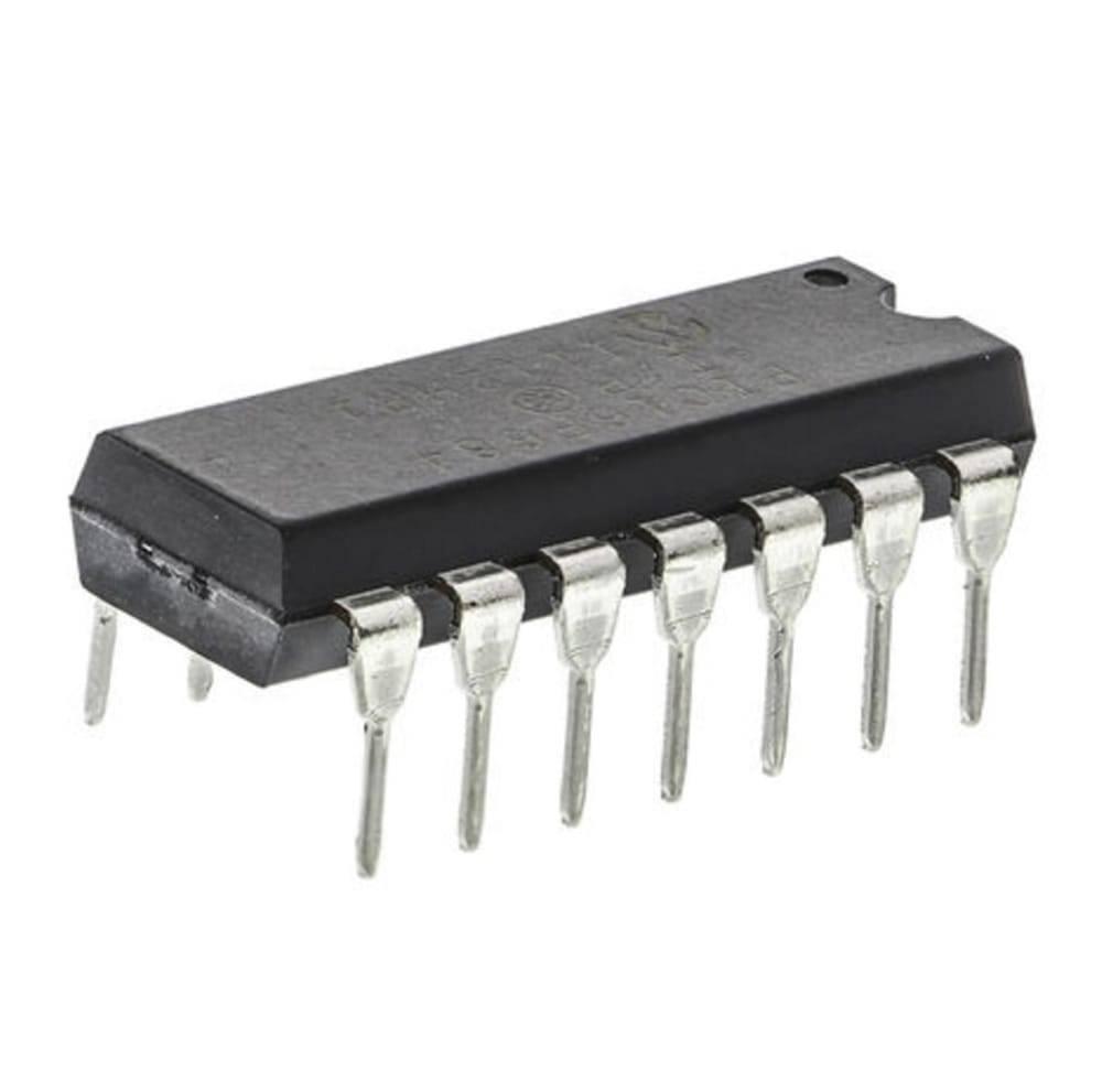 Microchip 14 Pin Flash 8 Bit Microcontroller PIC16F684 - a black, rectangular integrated circuit with fourteen metal pins extending from its sides.