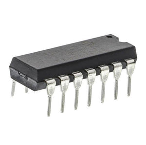 Microchip 14 Pin Flash 8 Bit Microcontroller PIC16F684 - a black, rectangular integrated circuit with fourteen metal pins extending from its sides.