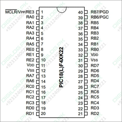 Microchip Pic18f46k22 Microcontroller 18f452 (40 - pin Dip)