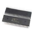 Microchip PIC18F46K22 Microcontroller 18F452 (40-pin DIP) Pic Microcontroller DIP - two black 40-pin DIP integrated circuits with white metal pins, viewed from the top.