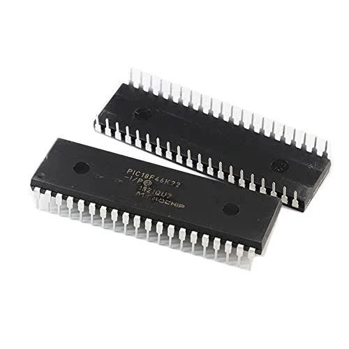 Microchip PIC18F46K22 Microcontroller 18F452 (40-pin DIP) Pic Microcontroller DIP - two black 40-pin DIP integrated circuits with silver pins positioned against a white background.