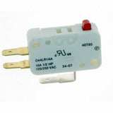 Microswitch E-switch Lever Switch Limit Switch - a white rectangular switch with a red button, three metal terminals, and printed technical specifications.