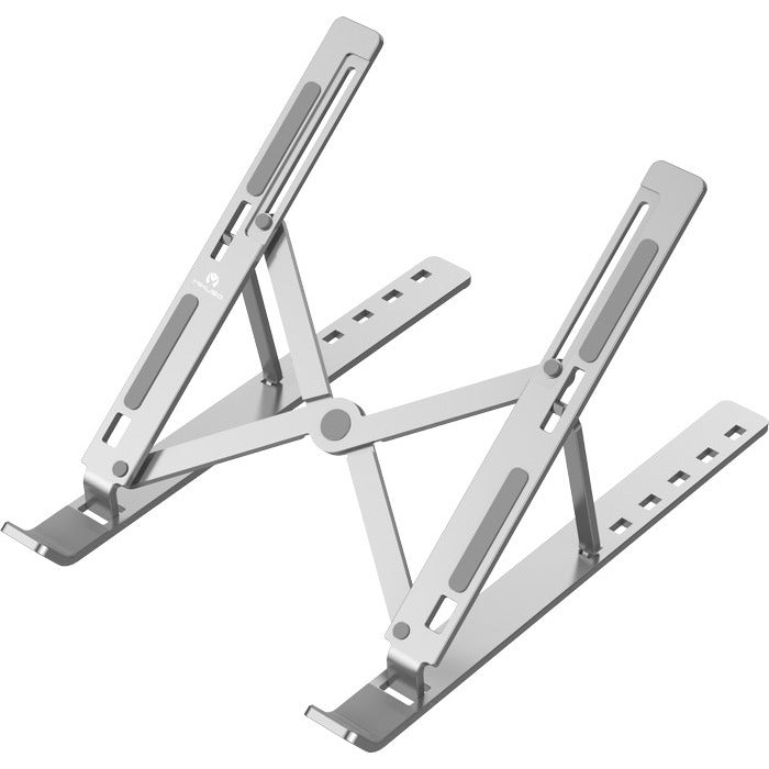 MIKUSO TL-MKSLS030 MIKUSO LS-030 LAPTOP STAND ADJUSTABLE ALUMINIUM(11-14’) - a silver, adjustable aluminium X-frame stand with grey silicone pads and multiple height adjustment slots.