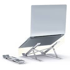 MIKUSO TL-MKSLS030 MIKUSO LS-030 LAPTOP STAND ADJUSTABLE ALUMINIUM(11-14’) - a silver adjustable aluminium frame holding a laptop, with a second folded stand unit placed on the surface to the left.