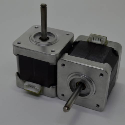 Minebea Japan d Cut Shaft NEMA 17 Stepper Motor For 3d Printer CNC - two silver and black motors with white electrical connectors on a white background.