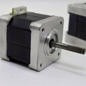 Minebea Japan d Cut Shaft NEMA 17 Stepper Motor For 3d Printer CNC - a silver metal front face, a black rectangular body, and a white electrical connector on top.
