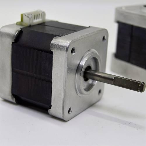Minebea Japan d Cut Shaft NEMA 17 Stepper Motor For 3d Printer CNC - a silver metal front face, a black rectangular body, and a white electrical connector on top.