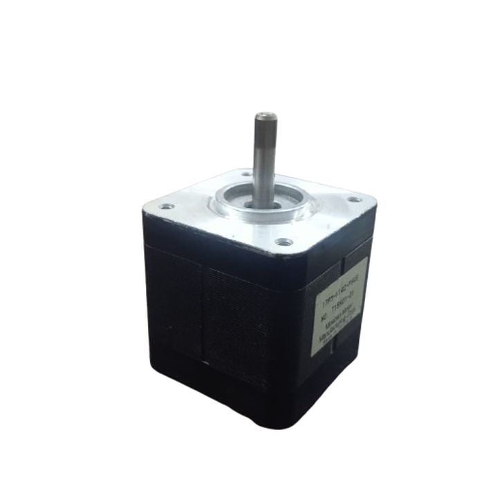 Minebea stepper Motor 17PM-K142-P6WS - a black, square-bodied motor with a silver metal top plate and a central rotating shaft.