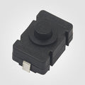 Mini 1A 30VDC 2pin Flashlight On Off Switch Push Button - a black rectangular push-button switch with a central circular plunger and two metal terminals.