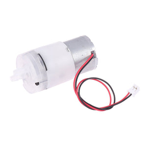 Mini 5V Water Pump Diaphragm Pump Micro Self Priming Suction Drinking Fountain Water Pump Water Dispenser Pump - a cylindrical silver motor attached to a white plastic pump head with two nozzles and a red and black wire connector.