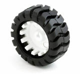 Mini Car Wheel Tyre 43mm For N20 DC Gear Motor | Best Arduino Product Store Digilog.pk - a black rubber tyre with a tread pattern mounted on a white plastic wheel hub.