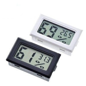 Mini Digital Thermometer Hygrometer Temperature Humidity Meter Fy-11 - one white and one black rectangular digital display unit, each reading humidity and temperature.