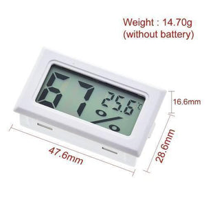 Mini Digital Thermometer Hygrometer Temperature Humidity Meter Fy-11 - a white rectangular unit with a digital display reading 67% humidity and 25.6°C with dimension labels.