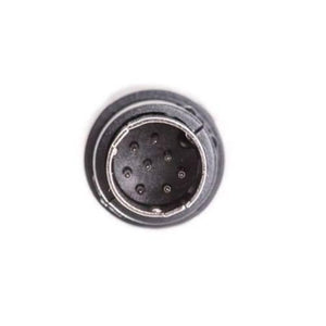 Mini DIN Male Solder 8 Pin Connector - a close-up view of the black circular connector head showing the eight metal pins arranged in a circular pattern.