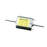Mini Flat 030 Electric Motor DC 12V-24V 19500RPM Dual Axle Shaft - a silver, rectangular DC motor with dual shafts and a yellow label with text.