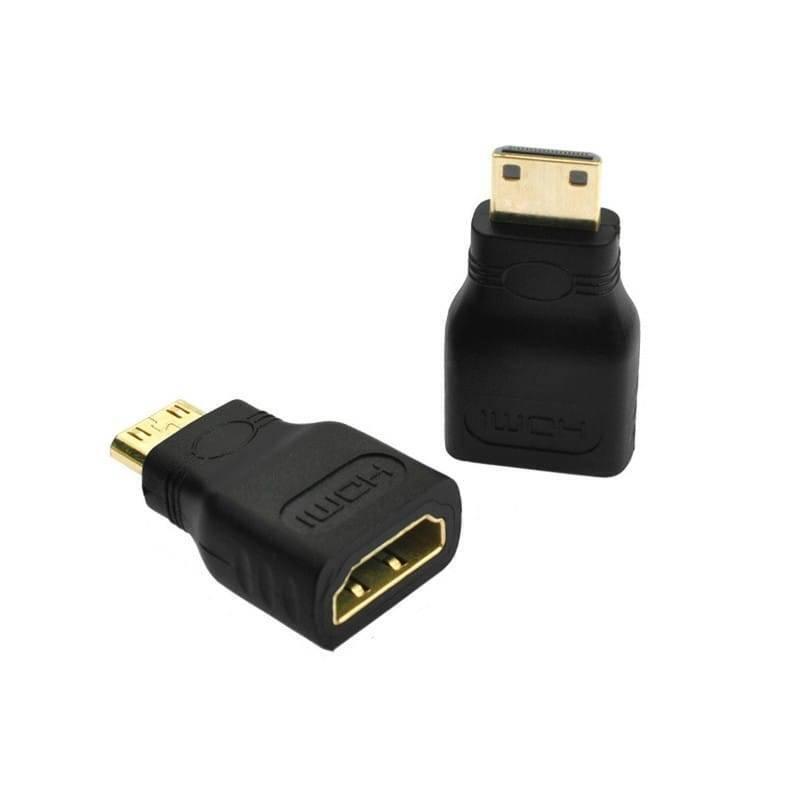 Mini HDMI Male To HDMI Female Adapter Converter For Raspberry Pi Zero w - two black adapters, each with a gold-plated male Mini HDMI connector and a female HDMI port.