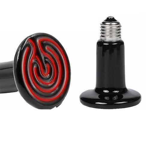 Mini Infrared Ceramic Heating Bulb Light 50W 220V Electric Heating Element For Egg Incubator Reptile Pets Birds - one showing the red internal heating coil and the other showing the metal screw base.