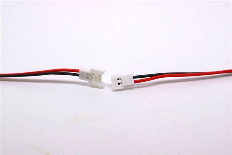 Mini Micro JST2.0 Losi 2.0mm 2-pin Connector Plug Male Female With Wire - a pair of white 2-pin connectors with red and black wires attached.