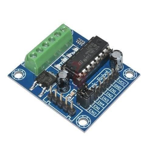Mini Motor Drive Shield Expansion Board L293D Module For Arduino Uno Mega 2560 - a blue rectangular circuit board with a green screw terminal block, an L293D chip, and pins.