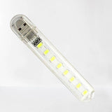 Mini Portable USB LED Night Light 5730 SMD 8 LEDS Lamp Reading Camping Cool White - a clear plastic casing with a USB-A connector and eight cool white 5730 SMD LED chips in a linear array.