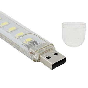 Mini Portable USB LED Night Light 5730 SMD 8 LEDS Lamp Reading Camping Cool White - strip with a USB-A connector and a separate clear plastic protective cap.