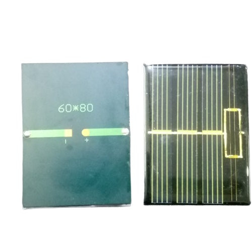Mini Solar 60x80mm 0.50V - shown from both sides, featuring a dark green back with "60*80" text and a black solar cell front with gold grid lines.