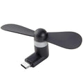 Mini Type-C High Speed USB Mobile Cooler Fan | Portable Android Cooling Fan - a black, two-blade portable fan with a white ring connector and a Type-C USB plug.