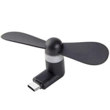 Mini Type-C High Speed USB Mobile Cooler Fan | Portable Android Cooling Fan - a black, two-blade portable fan with a white ring connector and a Type-C USB plug.