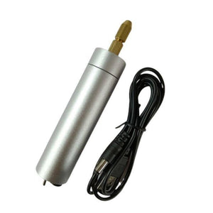 Mini USB Hand Drill Machine - shown as a silver cylindrical tool with a gold-coloured chuck and an attached black USB power cable.