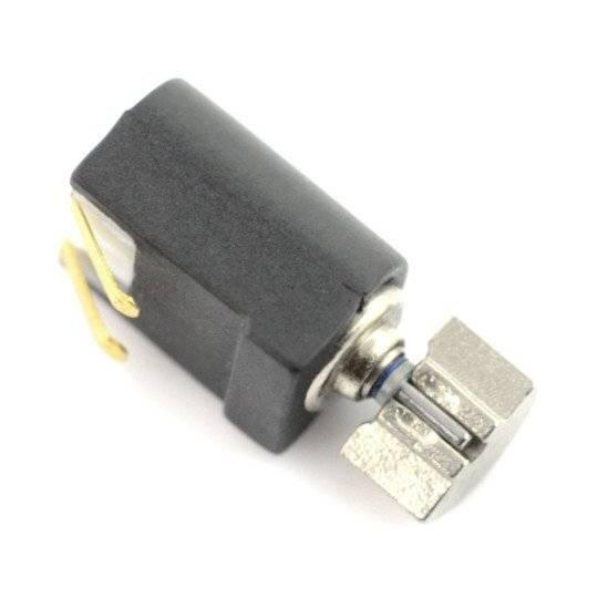 Mini Vibration Motor MT35 3V - a small black cylindrical motor with two gold-colored metal pins at one end and a silver-colored rotating weight at the other.
