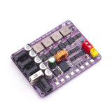 Mini WiFi Router UPS Borad 52W V3 3.7V-4.2V Battery - a purple circuit board featuring multiple DC barrel jacks, a USB port, inductors, capacitors, and LED indicators.