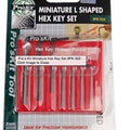 Miniature l Key Wrench Screwdriver Kit Hex Key Set Allen 7pcs 0.7-3.0mm 8pk-022 Proskit - seven black hex wrenches arranged in a red plastic holder.
